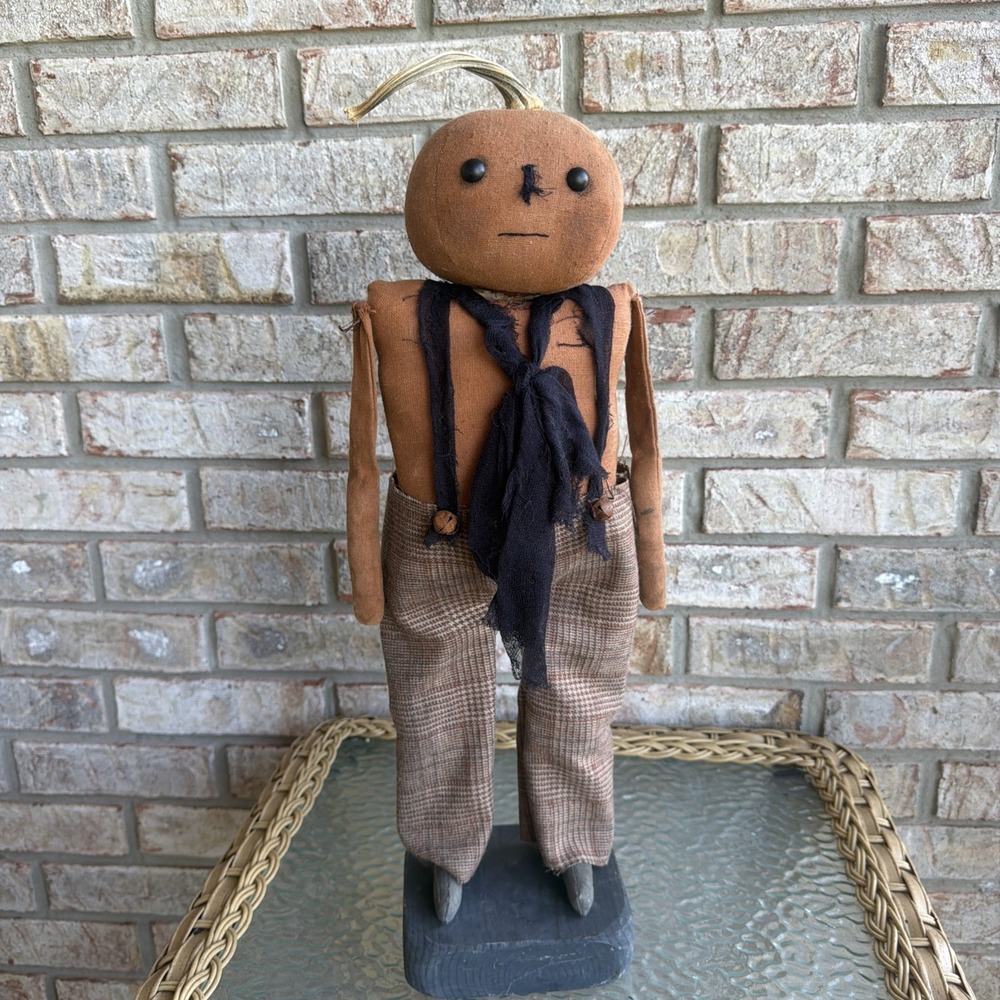 Fall Pumpkin Man Doll Primitive Handmade Halloween Amish Made Decor Unique